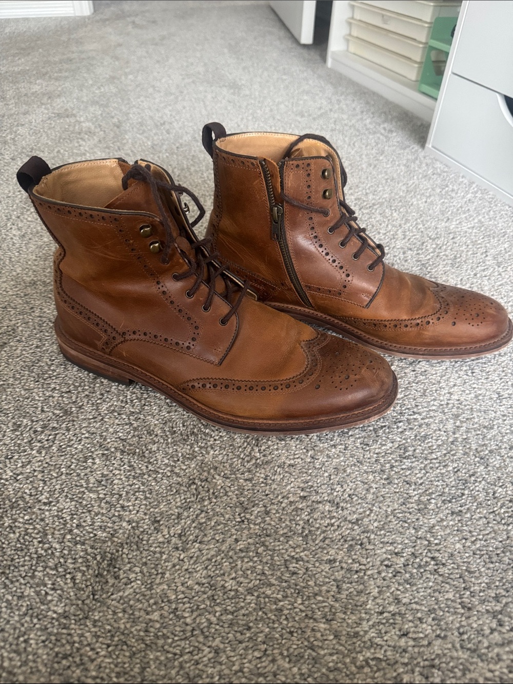Richmond Tan Brown Wingtip Lace-Up Leather Boots